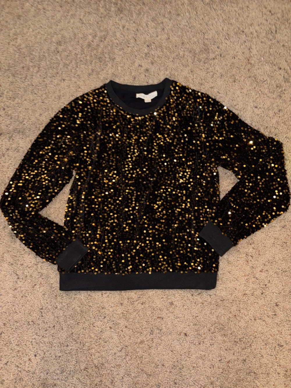 Vine & Love Shimmering Black Sweater with Gold Sequins Size Small